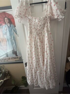 Amazon Faux Free People White Midi Dress with Pink Floral Print Sz XL